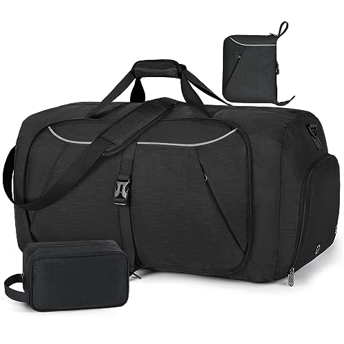 Faltbare Reisetasche 65L 80L 100L Große Leichte Sporttasche mit Schuhfach für Herren Damen Weekender Tasche Reisegepäcktasche für Reisen,Gym, Urlaub und Camping, Schwarz von Lubardy