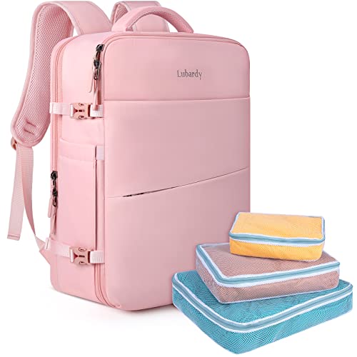 Lubardy 40L Laptop Rucksack Herren Wasserdicht 17.3 Zoll mit 3 Aufbewahrungstaschen Reiserucksack für Arbeit Schule Wochenende Reise Rosa von Lubardy