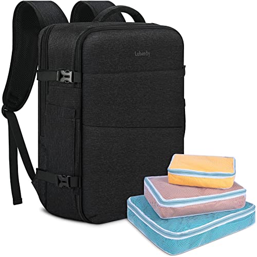 Lubardy 40L Laptop Rucksack Herren Wasserdicht 17.3 Zoll mit 3 Aufbewahrungstaschen Reiserucksack für Arbeit Schule Wochenende Reise Schwarz von Lubardy