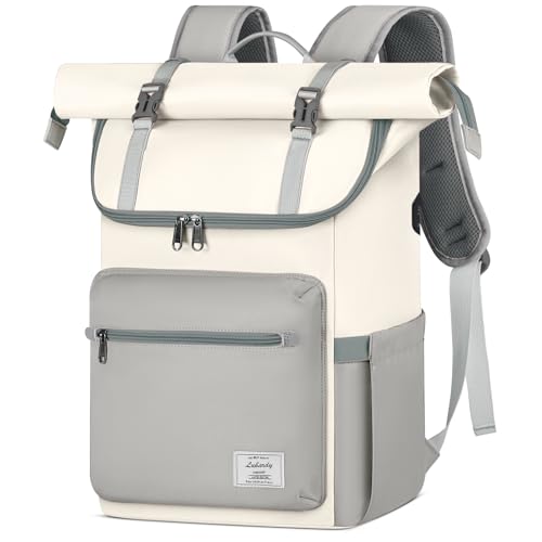 Lubardy Rolltop Rucksack Herren Damen Wasserdicht Rucksack Herren Laptop Rucksack 17,3 zoll Schulrucksack Daypacks für Uni Arbeit Reisen Freizeit Beige von Lubardy