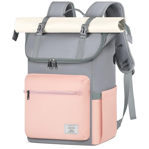Lubardy Rolltop Rucksack Herren Damen Wasserdicht Rucksack Herren Laptop Rucksack 17,3 zoll Schulrucksack Daypacks für Uni Arbeit Reisen Freizeit Grau von Lubardy