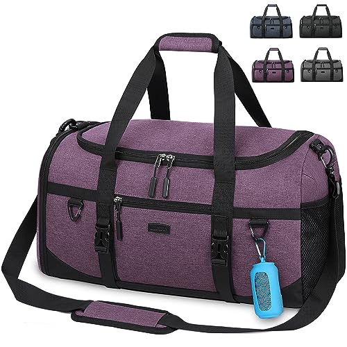 Lubardy Sport Turnbeutel Reise Duffle Bags with Wet Pocket Shoe Compartment Large Waterproof Holdall Weekend Overnight Bag for Men Frauen Training Schwarz, Violett - 55 l von Lubardy