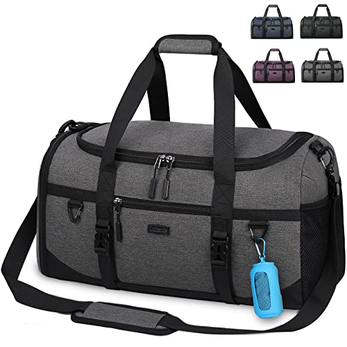 Lubardy Sporttasche Reisetasche Groß 40L Wasserdicht mit Sporthandtuch Schuhfach Nassfach Weekender Schwimmtasche Trainingstasche Damen Herren Gym Bag Grau von Lubardy