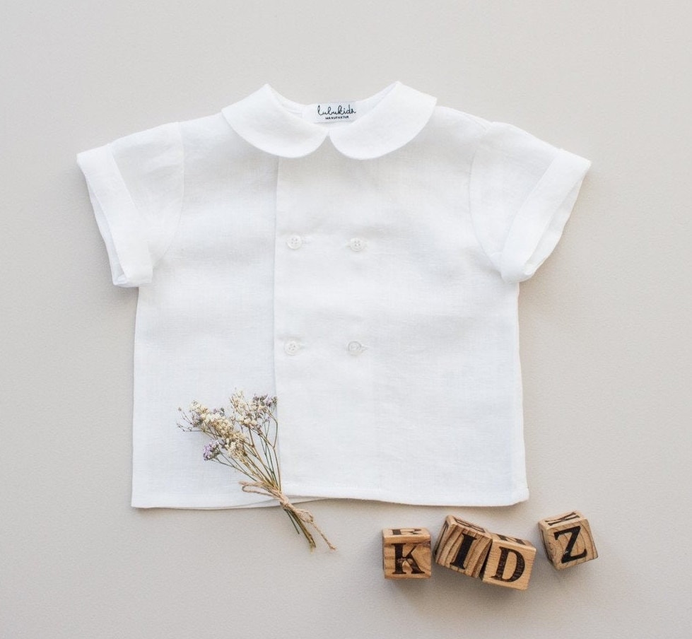 Baby Jungen Taufkleidung, Ringträgeroutfit - Leinen Hemd Mit Bubikragen von Lubukidz