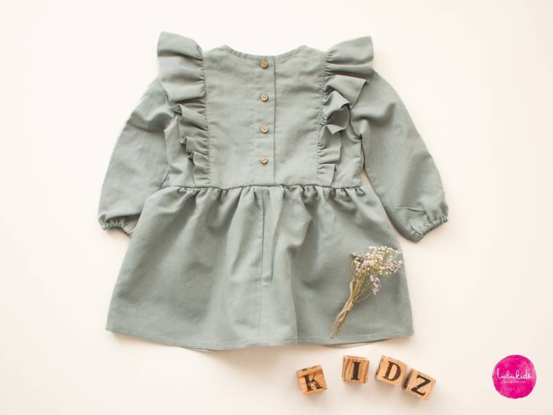 Salbei Grünes Leinenkleid Mit Rüschen - Baby Mädchen Blumenmädchen Kleid Taufkleid Taufoutfit Hochzeitsoutfit Hochzeitskleid von Lubukidz