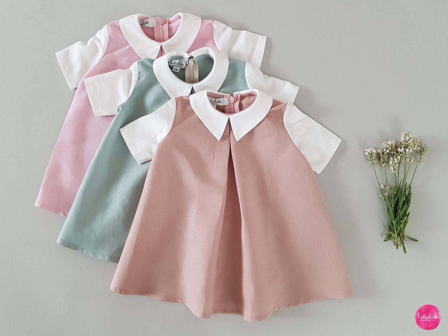 Sale - Rosa Baby Mädchen Taufoutfit, Babykleid, Mädchenkleid, Leinenkleid, Taufkleid, Festliches Kleid, Festkleid, Hochzeitskleid von Lubukidz