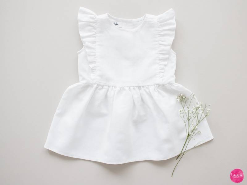 Sale - Gr. 122 Mädchen Weißes Taufkleid, Taufoutfit, Leinenkleid Mit Rüschen, Leinenkleid, Blumenmädchenkleid Hochzeitsoutfit von Lubukidz