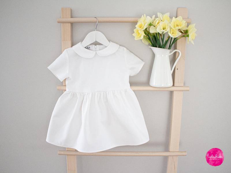 Sale - Gr. 80 Baby Mädchen Taufkleid, Baumwollkleid Mit Bubikragen, Taufoutfit, Hochzeitsoutfit, Festliches Mädchenkleid, Babykleid Weiß von Lubukidz
