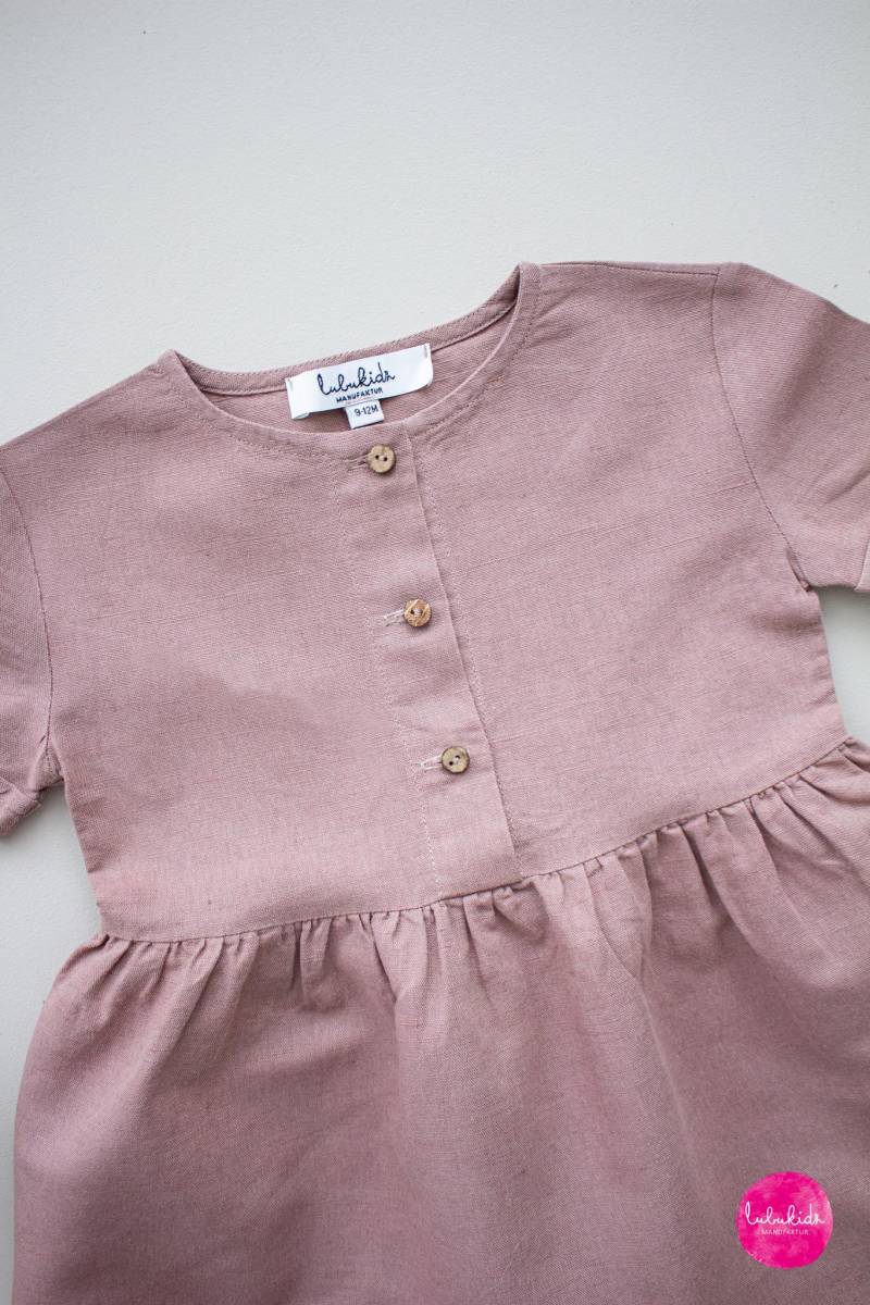 Sale - Gr. 80 Old Rose Leinenkleid Mädchenkleid Kurzarm, Sommerkleid, Blumenmädchenkleid, Taufkleid, Taufoutfit, Hochzeitskleid von Lubukidz