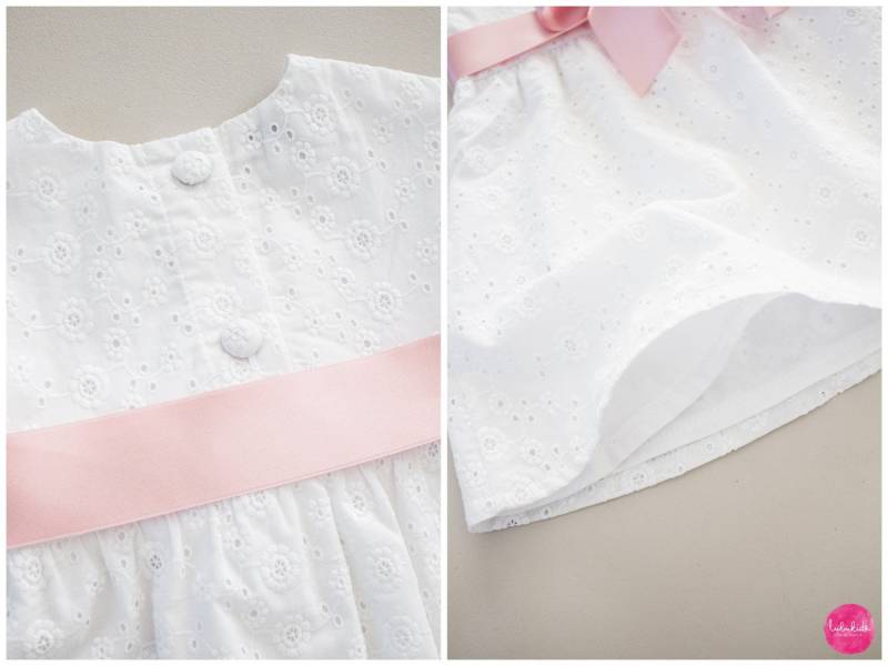 Sale - Gr. 80 Weißes Baby Mädchen Taufkleid | Bio Mit Unterkleid + Rosa Satinschleife Blumenmädchen Kleid, Hochzeitsoutfit, Taufoutfit von Lubukidz