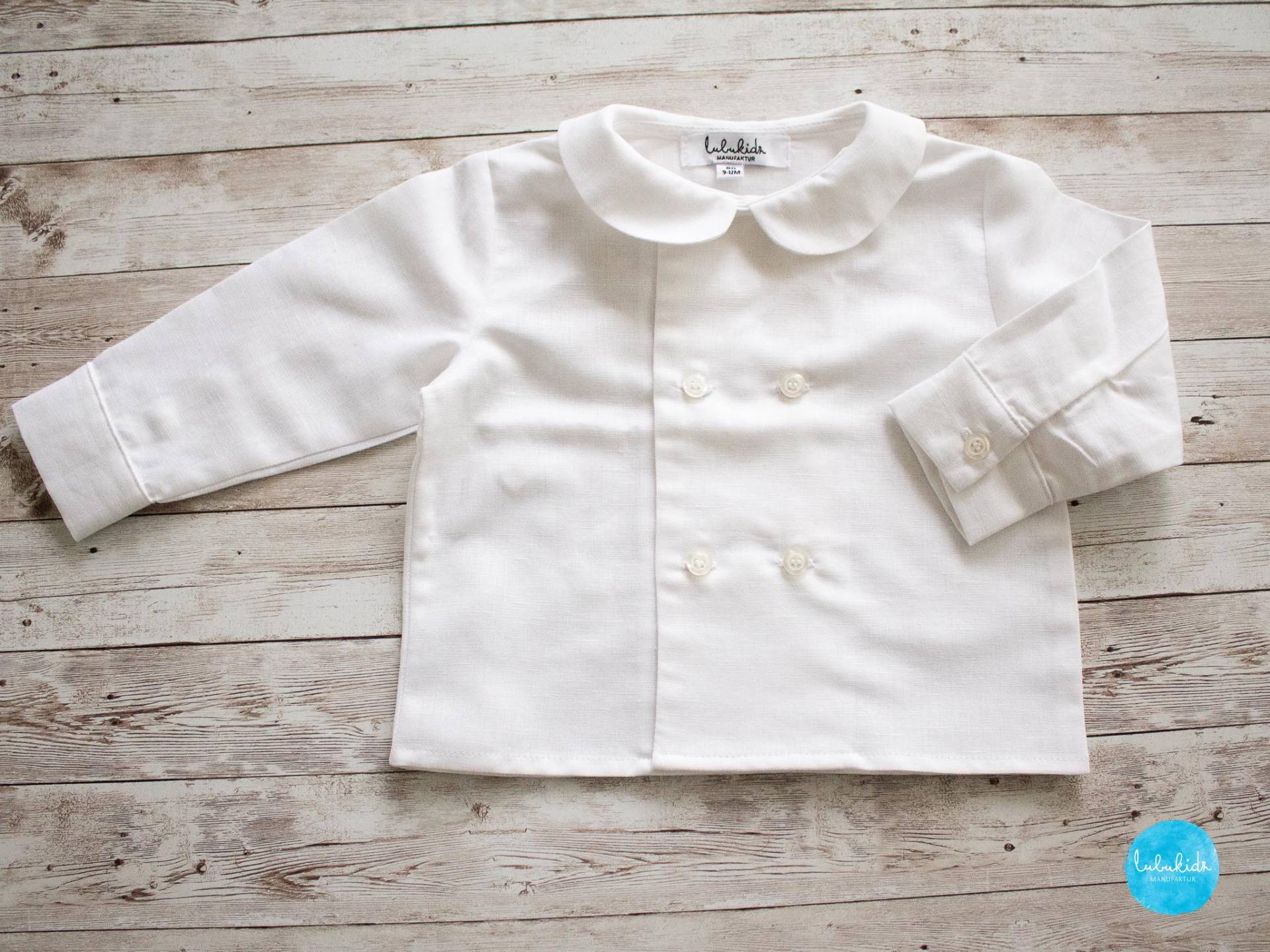 Sales - Baby Jungen Taufkleidung, Ringträgeroutfit, Hochzeitsoutfit, Kinderhemd, Taufoutfit, Taufhemd Weißes Leinen Hemd Mit Bubikragen von Lubukidz