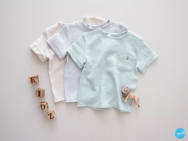 Baby Jungen T-Shirt, Langarm Musselinshirt | Bio-Baumwolle, Jungenhemd - Taufoutfit, Taufkleidung, Einschulung Outfit, Hochzeitsoutfit von Lubukidz