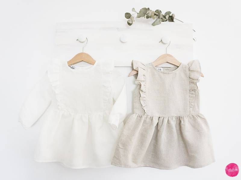 Weisses Leinenkleid Mit Rüschen - Baby Mädchen Taufoutfit Hochzeitsoutfit Taufkleid Blumenmädchenkleid Kommunionskleid Geburtstagsoutfit von Lubukidz