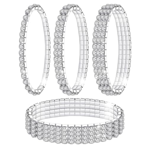 LucBuy 4 STÜCKE Shining Twinkle Diamant Fußkettchen Elastische Bling Brilliant fuß schmuck Armband Braut Sommer schmuck Kleid (A2) von LucBuy