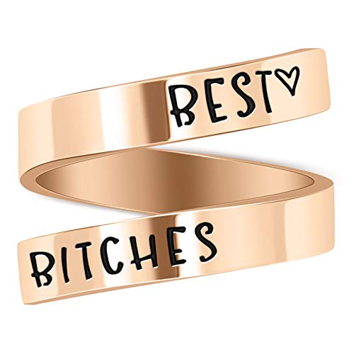 LucBuy Edelstahl Keep Eng Gravierte Inspirierende Geschenke Verstellbare Ringe Schmuck für Männer Frauen Teenager (Best Bitches - Roségold) von LucBuy
