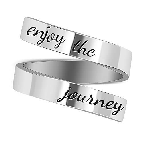LucBuy Edelstahl Keep Eng Gravierte Inspirierende Geschenke Verstellbare Ringe Schmuck für Männer Frauen Teenager (Enjoy the Journey - Silber) von LucBuy