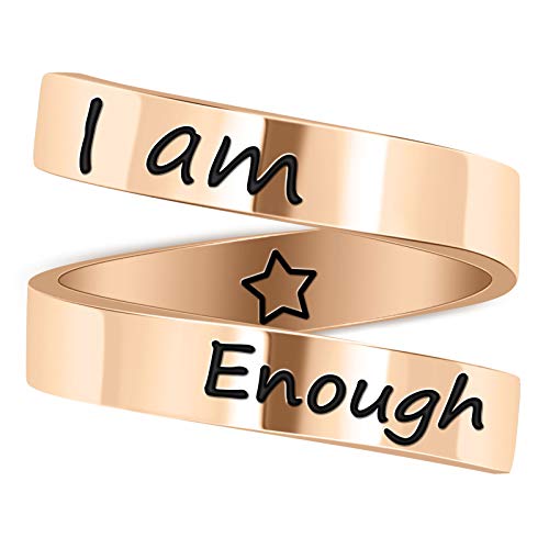 LucBuy Edelstahl Keep Eng Gravierte Inspirierende Geschenke Verstellbare Ringe Schmuck für Männer Frauen Teenager (I am Enough - Roségold) von LucBuy