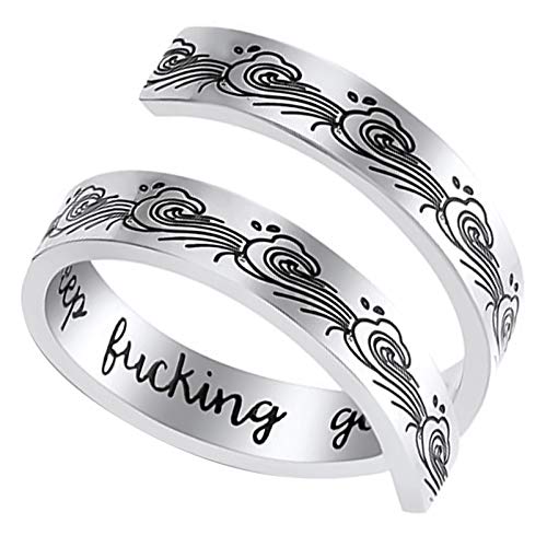 LucBuy Edelstahl Keep Eng Gravierte Inspirierende Geschenke Verstellbare Ringe Schmuck für Männer Frauen Teenager (Keep Fxcking going - Silber (Muster)) von LucBuy