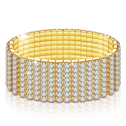 LucBuy Strass Stretch Armbänder, Funkelnder Diamant-Tennisarmreif,Silberner Kristallfunkelnder Stapelbarer Brautarmband-Schmuck,Glänzendes Hochzeitsfest-Gummiband-Armband für Frauen (A8) von LucBuy