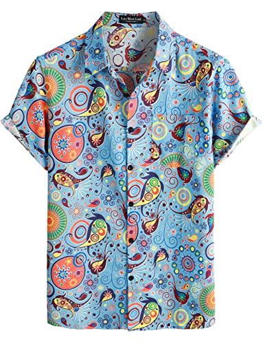 LucMatton Hawaii-Hemden für Herren, Baumwolle, Leinen, traditionelles Muster, kurzärmelig, Knopfleiste, blau, 3XL von LucMatton