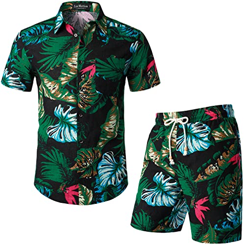 LucMatton Herren 2-teilige lässige Blumenprint Outfits Sommer Hawaiian Kurzarm Button Down Hemd und Shorts Sets für tropischen Strandurlaub Schwarz Grün X-Large LucMatton Herren 2-teilige lässige Blumenprint Outfits Sommer Hawaiian Kurzarm Button Down Hemd und Shorts Sets für tropischen Strandurlaub Schwarz Grün X-Large von LucMatton