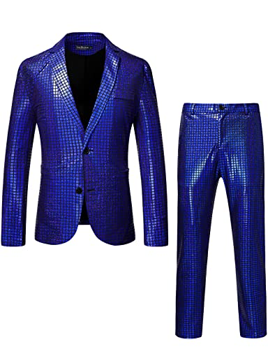 LucMatton Herren 2-teiliges Disco-Set, glänzende Jacke und Hose, metallische Pailletten, königsblau, XL von LucMatton