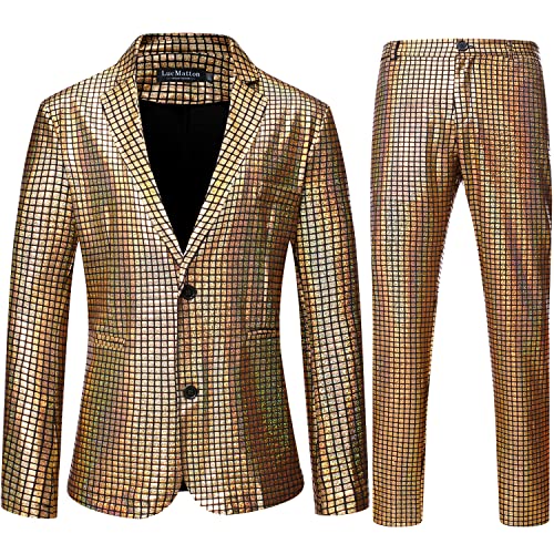 LucMatton Herren 2-teiliges Disco-Set, glänzende Jacke und Hose, metallische Pailletten-Anzüge, gold, XX-Large von LucMatton