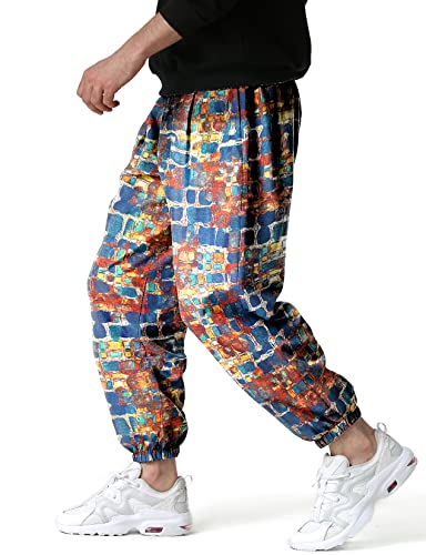 LucMatton Herren-Jogginghose mit weitem Bein, tolles Print-Design, Baumwolle, Blau, Orange, 31-35 von LucMatton