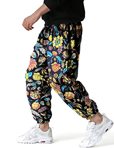 LucMatton Herren-Jogginghose mit weitem Bein, tolles Print-Design, Baumwolle, Schwarz / Gelb, 27-32 von LucMatton