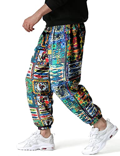 LucMatton Herren-Jogginghose mit weitem Bein, tolles Print-Design, Baumwolle, blau / grün, 56 von LucMatton