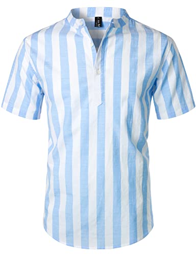 LucMatton Sommerhemd für Herren, aus Baumwolle/Leinen, Kurzarm, lässiges Henley-Hemd, leichte Sommer-Oberbekleidung für den Strand, mit Stehkragen, XL von LucMatton