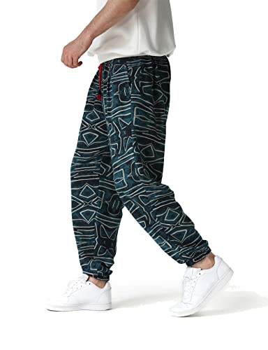 LucMatton Herren-Jogginghose mit weitem Bein, tolles Print-Design, Baumwolle, blau, 36-41 von LucMatton