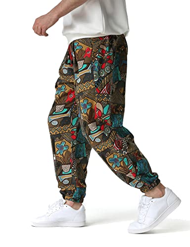 LucMatton Herren-Jogginghose mit weitem Bein, tolles Print-Design, Baumwolle, Kaffee , M von LucMatton