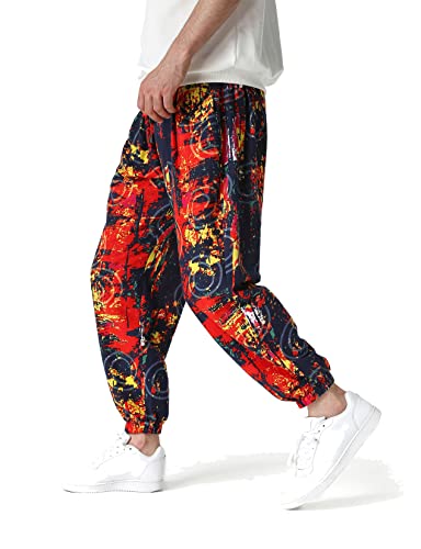 LucMatton Herren-Jogginghose mit weitem Bein, tolles Print-Design, Baumwolle, rot, 27-32 von LucMatton