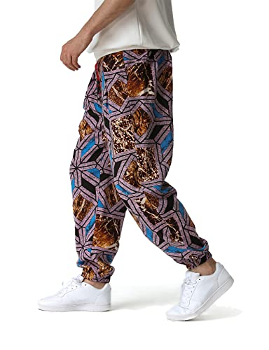 LucMatton Herren-Jogginghose mit weitem Bein, tolles Print-Design, Baumwolle, violett, blau, 34-37 von LucMatton