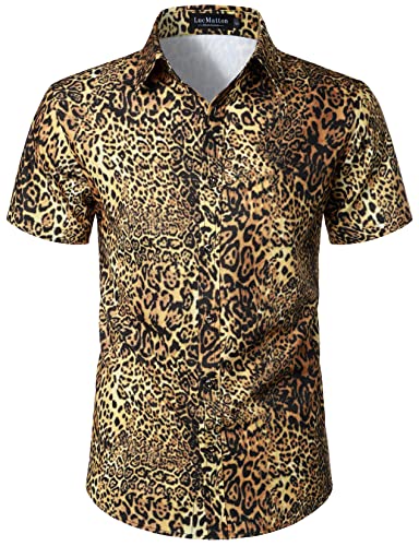 LucMatton Herren Hipster Kurzarm Button Down Leopard Print Shirt für Club Rock Party, Leopard-a, XXL von LucMatton