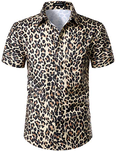 LucMatton Herren Hipster Kurzarm Button Down Zebra Schlange Leopard Print Shirt für Club Rock Party, khaki, L von LucMatton