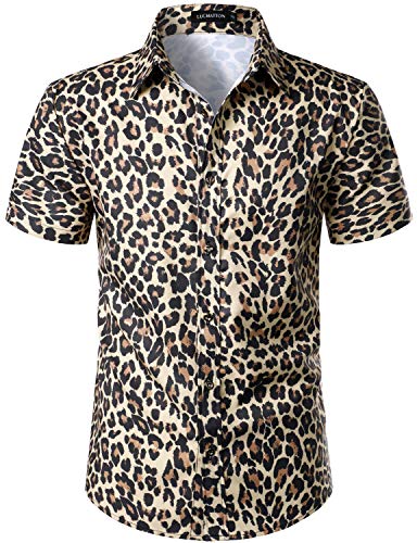LucMatton Herren Hipster Kurzarm Button Down Zebra Schlange Leopard Print Shirt für Club Rock Party, khaki, XL von LucMatton