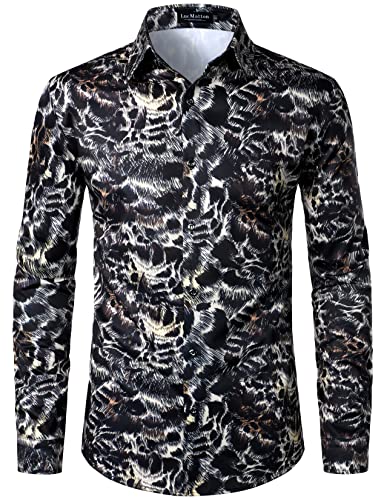 LucMatton Herren Hipster Langarm Button Down Leopard Print Shirts für Club Rock Party, Schwarz Leopard, L von LucMatton