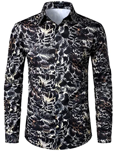 LucMatton Herren Hipster Langarm Button Down Leopard Print Shirts für Club Rock Party, Schwarz Leopard, XL von LucMatton