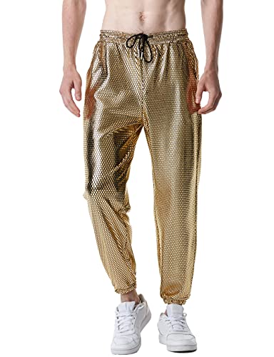 LucMatton Herren-Jogginghose, metallisch, glänzend, für Disco-Partys, Gold-A, 34-37 von LucMatton