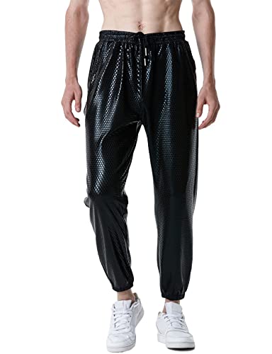 LucMatton Herren-Jogginghose, metallisch, glänzend, für Disco-Partys, Schwarz A, 34-37 von LucMatton