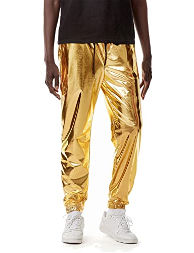 LucMatton Herren-Jogginghose, metallisch, glänzend, für Disco-Partys, gold, 36-41 von LucMatton