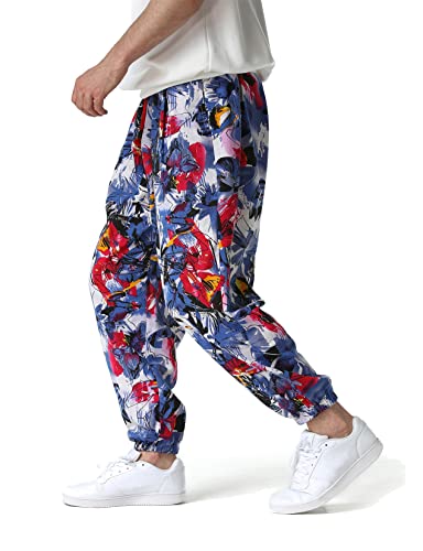 LucMatton Herren-Jogginghose mit weitem Bein, tolles Print-Design, Baumwolle, rot, blau, 27-32 von LucMatton