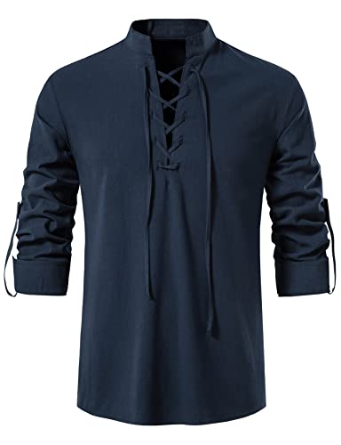 LucMatton Herren-Kostüm mit Schnürung, Baumwolle, mittelalterliches Vintage-Kostüm, Navy, XL von LucMatton