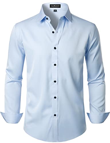 LucMatton Herren Kleid Hemd Formal Stretch Faltenfrei Langarm Slim Fit Button Down Shirts für Hochzeit Party, Hell, blau, Mittel von LucMatton