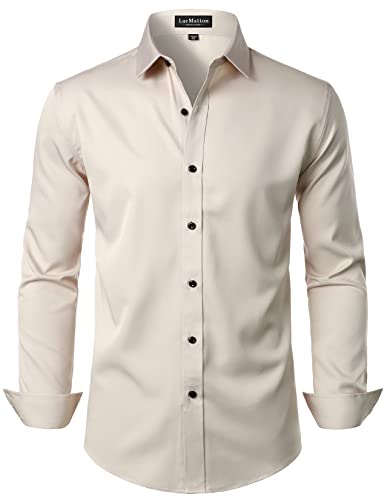 LucMatton Herren Kleid Hemd Formal Stretch Faltenfrei Langarm Slim Fit Button Down Shirts für Hochzeit Party, Hellbraun, L von LucMatton