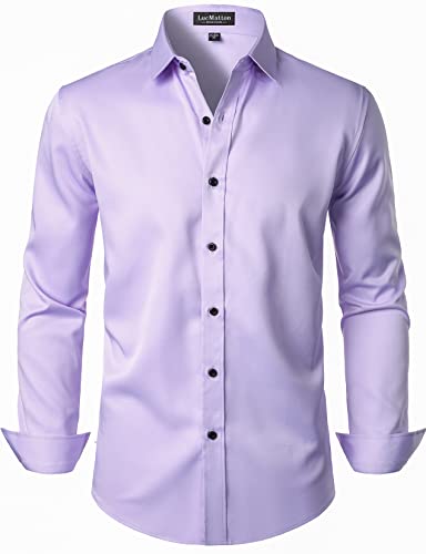 LucMatton Herren Kleid Hemd Formal Stretch Faltenfrei Langarm Slim Fit Button Down Shirts für Hochzeit Party, Helles Violett, Mittel von LucMatton