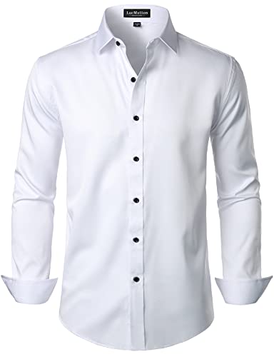 LucMatton Herren Kleid Hemd Formal Stretch Faltenfrei Langarm Slim Fit Button Down Shirts für Hochzeit Party, Weiss/opulenter Garten, Klein von LucMatton