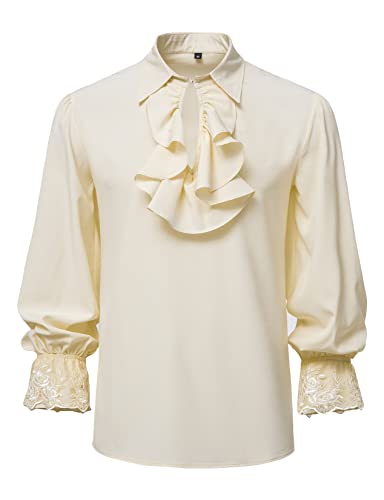 LucMatton Herren Klassisches Retro Renaissance Hemd Mittelalter Vintage Kostüm, beige, S von LucMatton